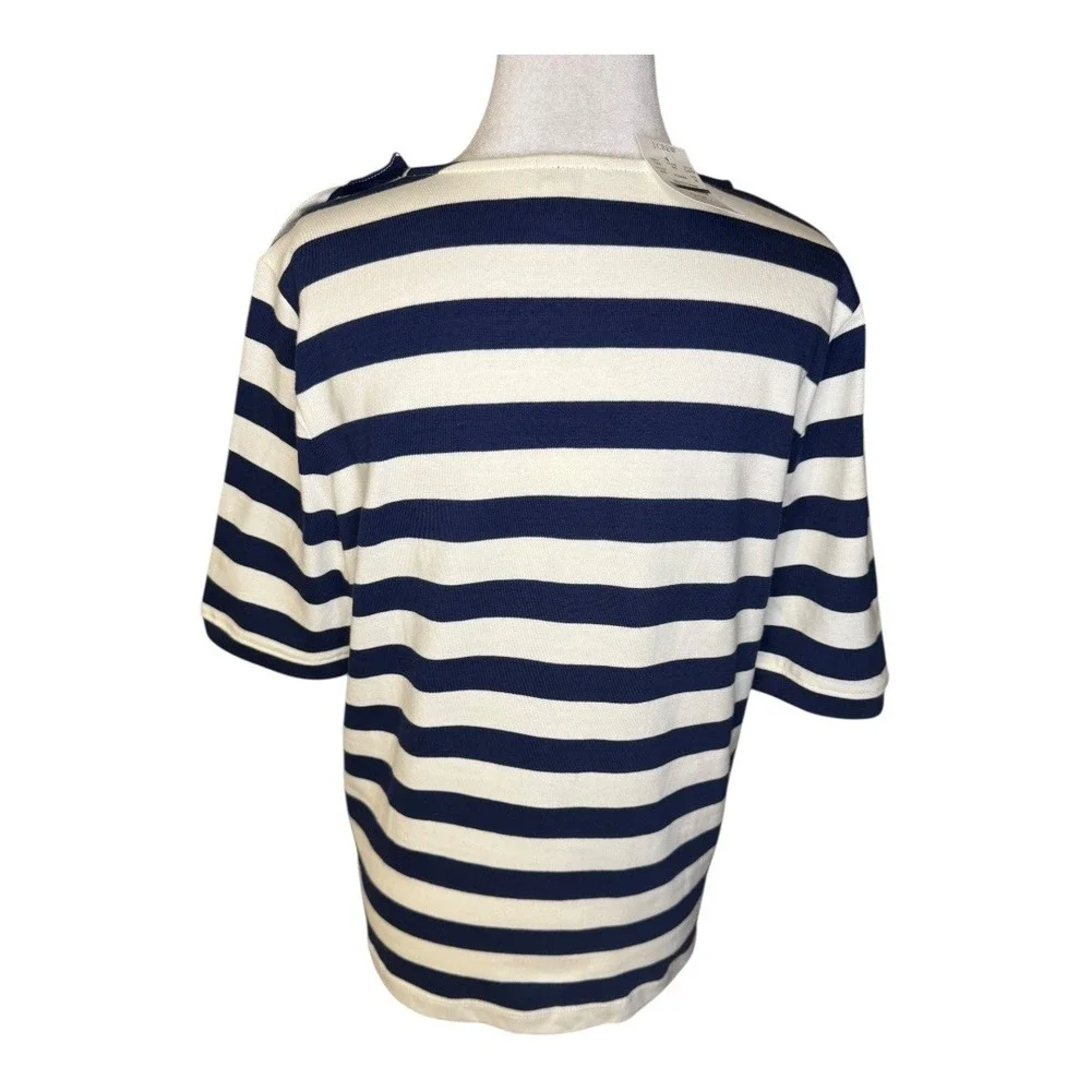 J. Crew Striped Sailor Nautical Gold‎ Button Knit Top Shirt Women's Medium NWT